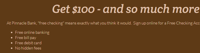 Pinnacle Bank Extends $100 Bonus Offer, No DD (Select States)