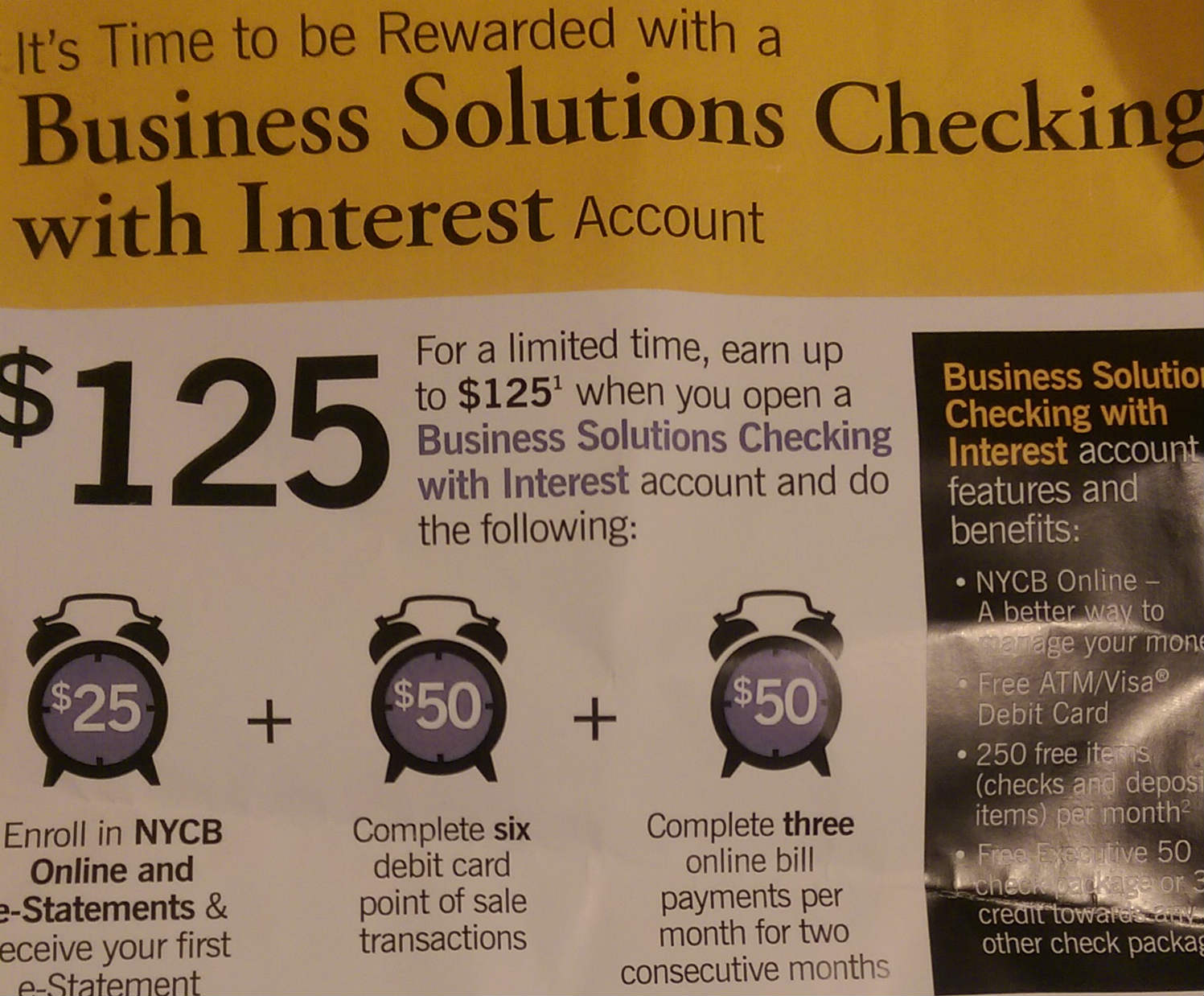 [Expired] NYCB, $125 Bonus For Business Checking