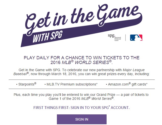 New SPG Game, Win Up To 20K SPG Points Or World Series Tickets