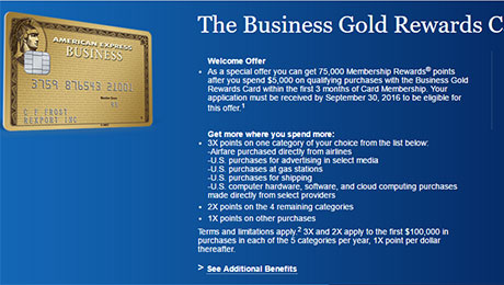 Amex Business Gold Rewards, 75K MR Points Bonus (YMMV)