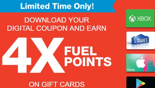 Kroger, 4X Fuel Points On Gift Cards Till 10/1