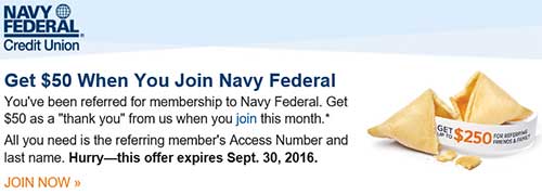 (Expired) Navy Federal CU, $50 Bonus & Up To $250 In Referral Bonuses