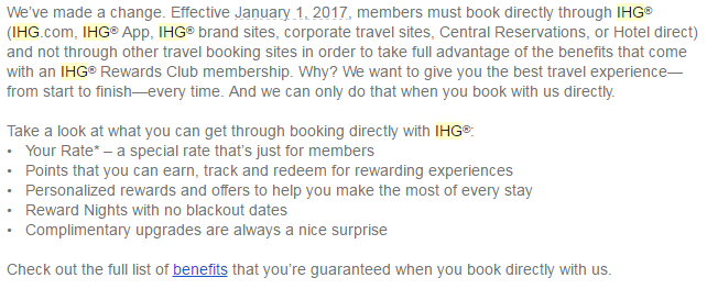 You’ll Need To Book Direct With IHG To Take Advantage Of Member Benefits