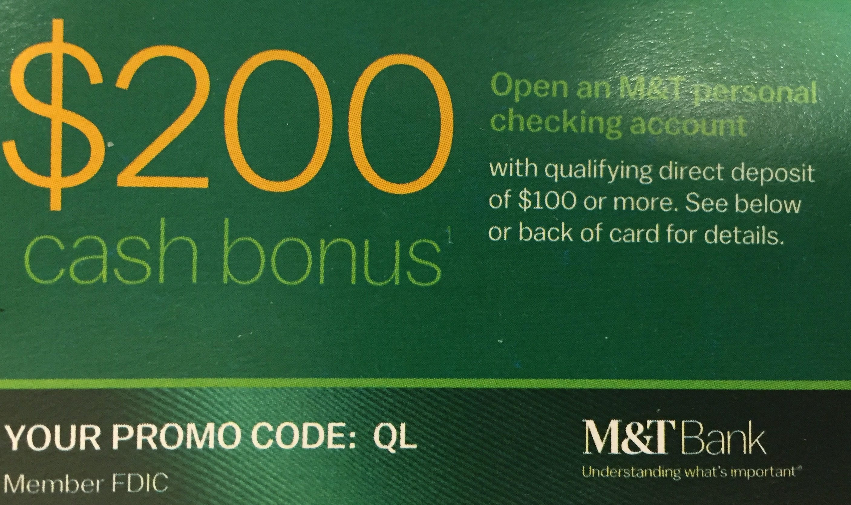 M&T Bank, $200 Checking Account Bonus (QL) Extended (Select States)