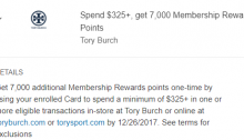Tory Burch Amex Offer, Spend $325 Get 7K MR Points