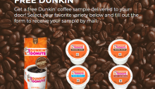Free Dunkin Coffee, K-Cup Samples or $1 Coupon