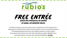 Rubio’s Coastal Grill, Buy One Get One Free Offer