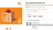 Buy $100 Home Depot Gift Card at Newegg, Get Free $10 Visa eGift Card