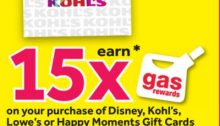 Stop&Shop, 15X Fuel Rewards on Disney, Lowe’s, Kohl’s & Happy Moments Gift Cards